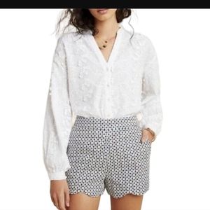 Anthropologie White Scallop-Hem High-Waist Shorts